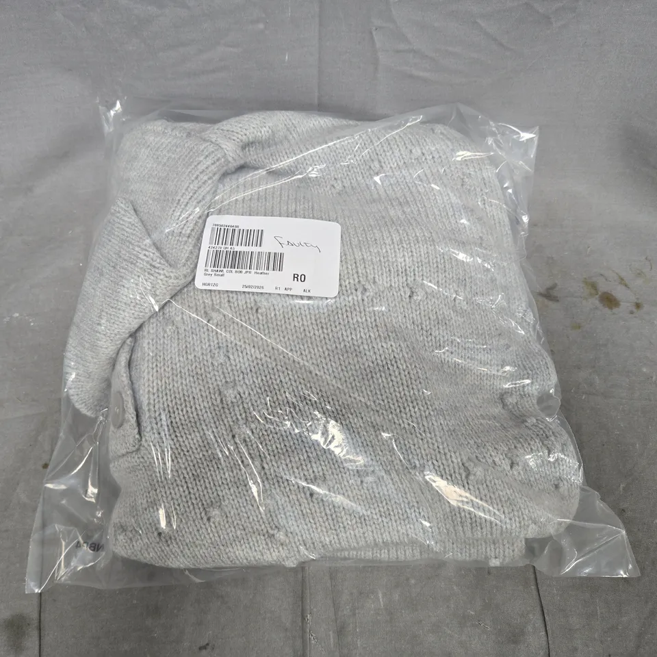 BAGGED RUTH LANGSFORD SHAWL COLLAR BOBBLE STITCH JUMPER IN HEATHER GREY SIZE SMALL