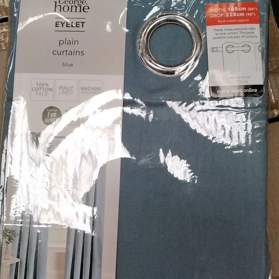BOX OF 5 BRAND NEW EYELET PLAIN CURTAINS BLUE 168 X 228CM