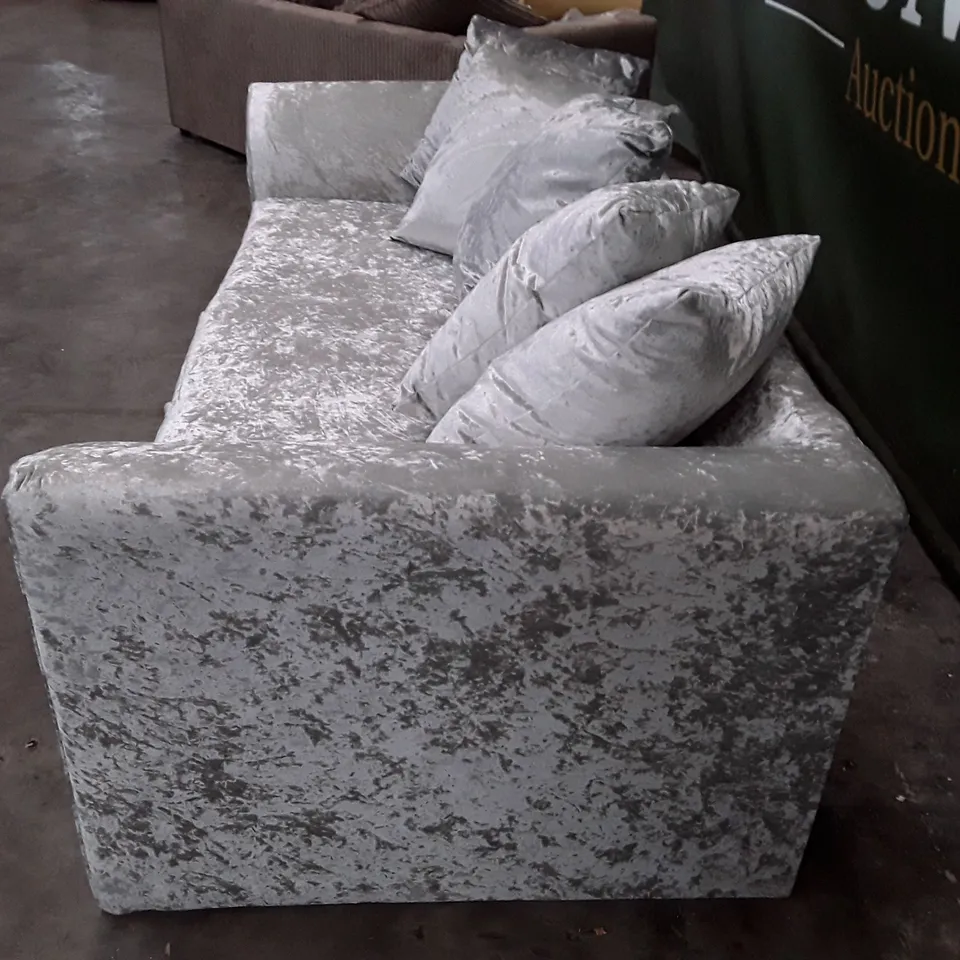 QUALITY DESIGNER 3 SEATER SOFA - SILVER VELVET FABRIC