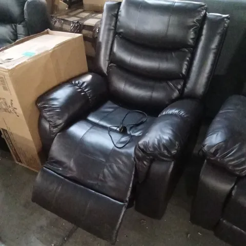 DESIGNER BLACK FAUX LEATHER POWER RECLINER CHAIR 