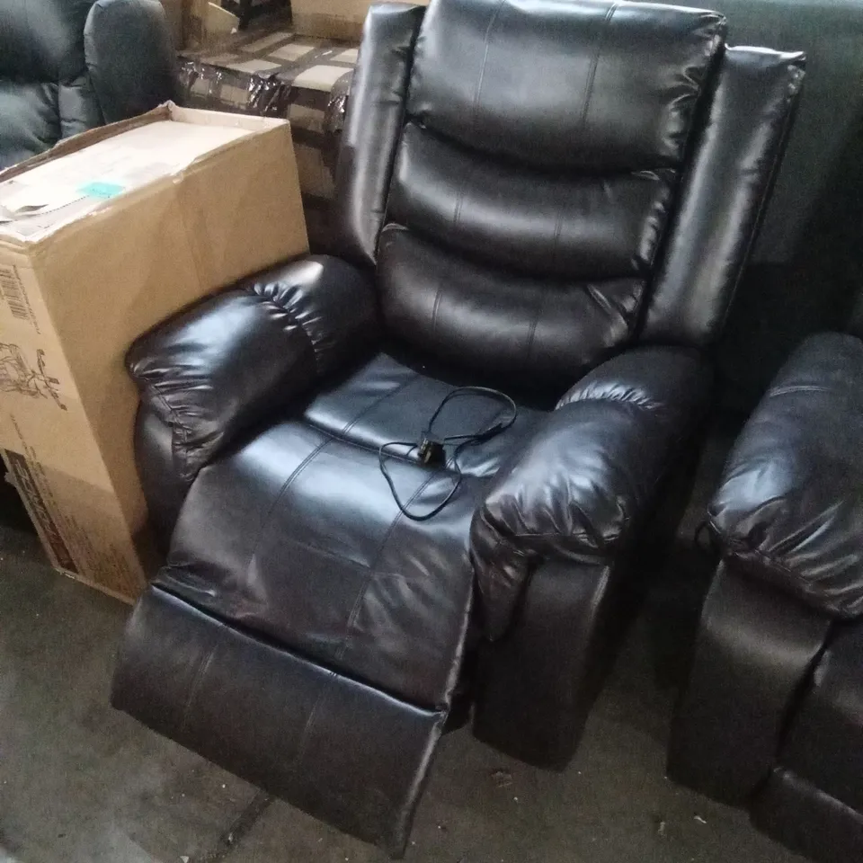 DESIGNER BLACK FAUX LEATHER POWER RECLINER CHAIR 
