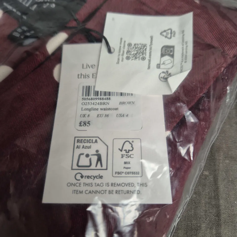 NOBODYS CHILD BROWN LONGLINE WAISTCOAT SIZE 8. BAGGED