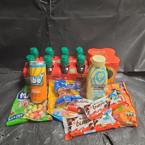 APPROXIMATELY 10 ASSORTED FOOD ITEMS TO INCLUDE - J20 ORANGE & PASSIONFRUIT - KINDER BUENO - FRUIT SHOOT SUMMER FRUITS - ETC