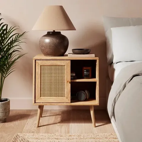BOXED JORDYN WIDE BEDSIDE TABLE - LIGHT WOOD EFFECT (1 BOX)