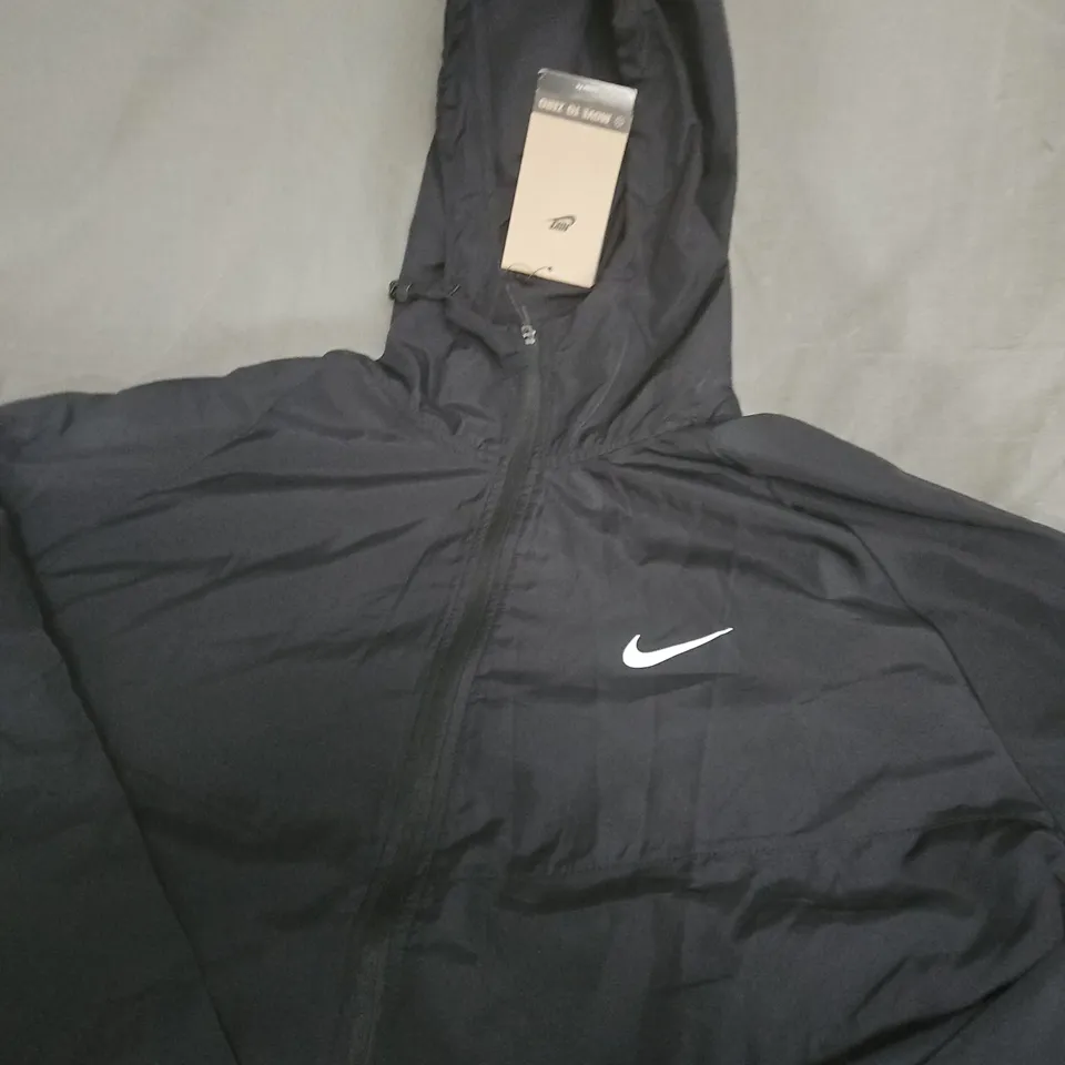 NIKE BLACK HOODED ZIP-UP WINDBREAKER JACKET - LARGE