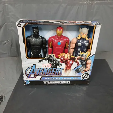 MARVEL AVENGERS TITAN HERO SERIES 12" ACTION FIGURES – BLACK PANTHER, IRON MAN & THOR (BOXED)