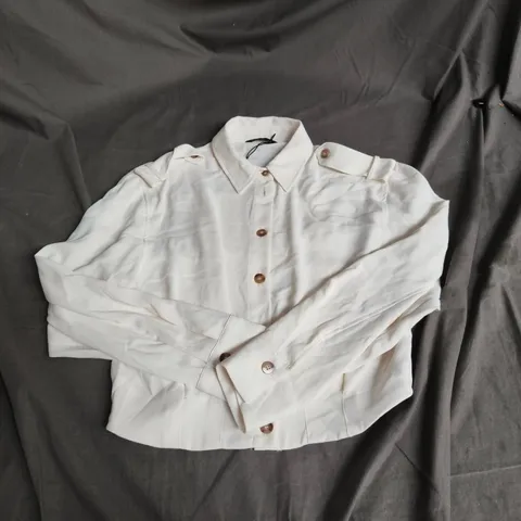 ZARA WHITE MILITARY-STYLE SHIRT JACKET WITH EPAULETTES, SIZE M