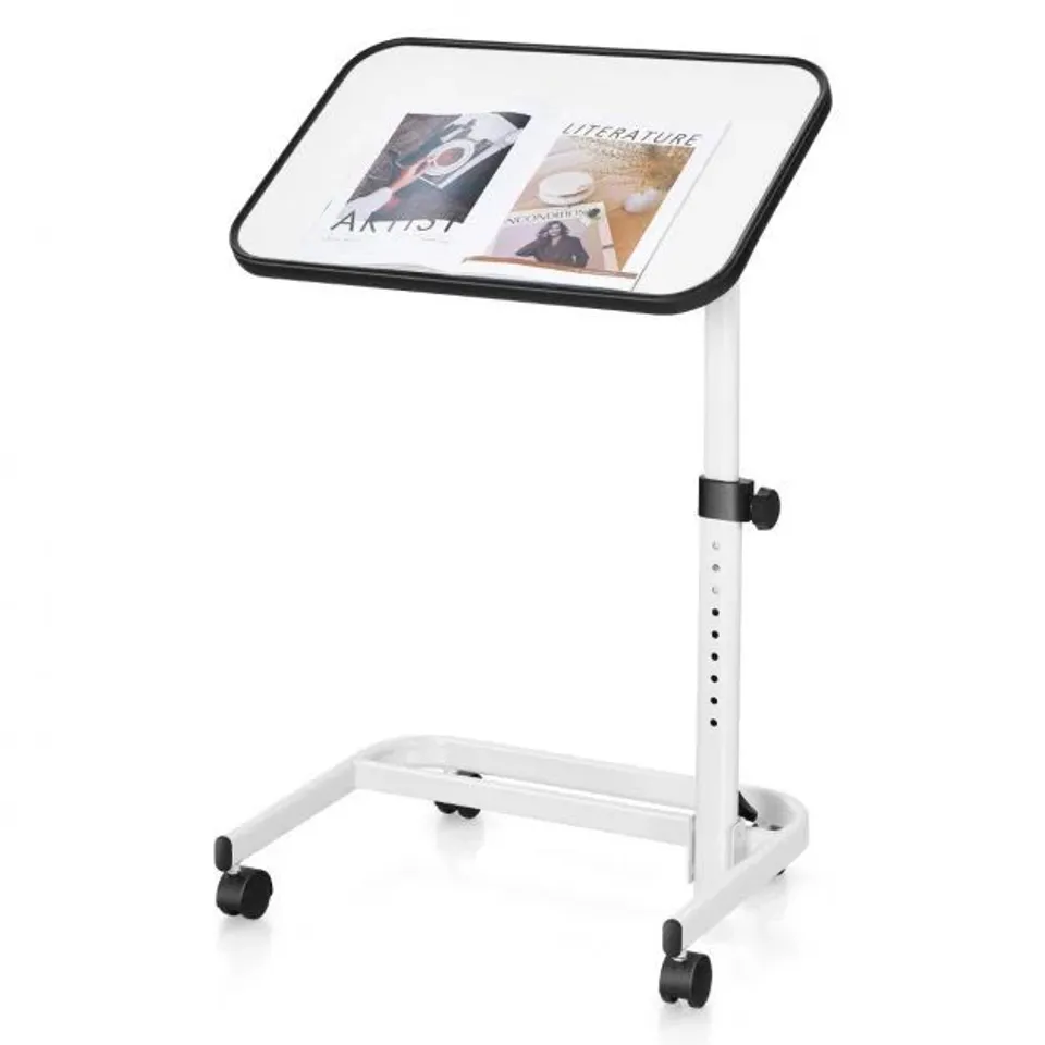 BOXED COSTWAY PORTABLE BEDSIDE TABLE WITH 9-LEVEL ADJUSTABLE HEIGHT - WHITE