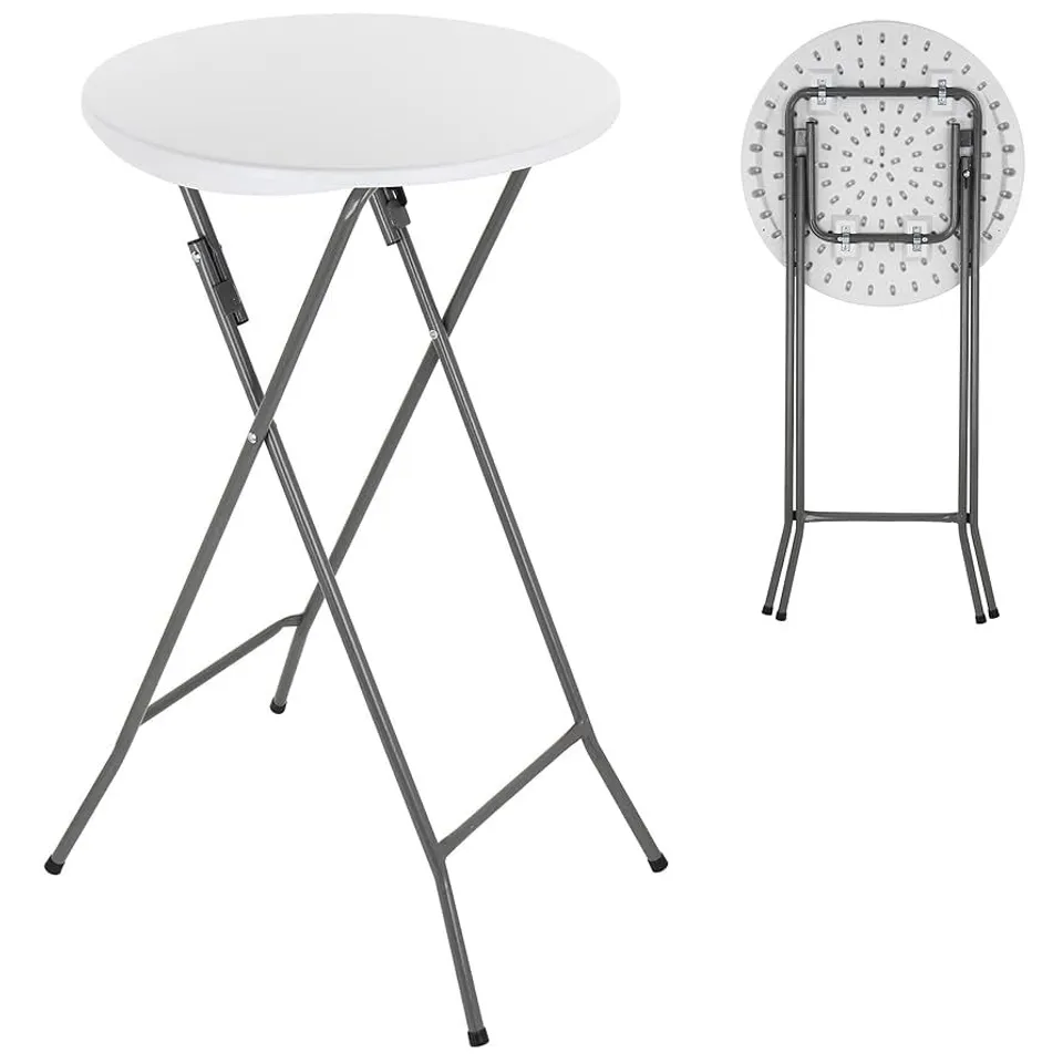 BOXED SET OF 2 ANJI DEPOT FOLDING ROUND BAR TABLE - WHITE
