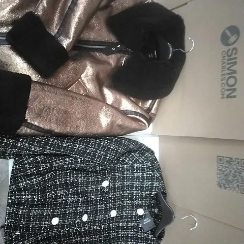 A PALLET CONTAINING APPROXIMATELY 80 BRAND NEW DESIGNER WOMEN'S CLOTHES WHICH INCLUDE; VARIOUS STYLES OF JD WILLIAMS JACKETS/BLAZERS ETC