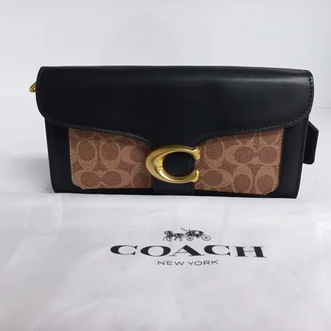 COACH WALLET CLUTCH LEATHER WITH SIGNATURE BROWN PANEL – BLACK