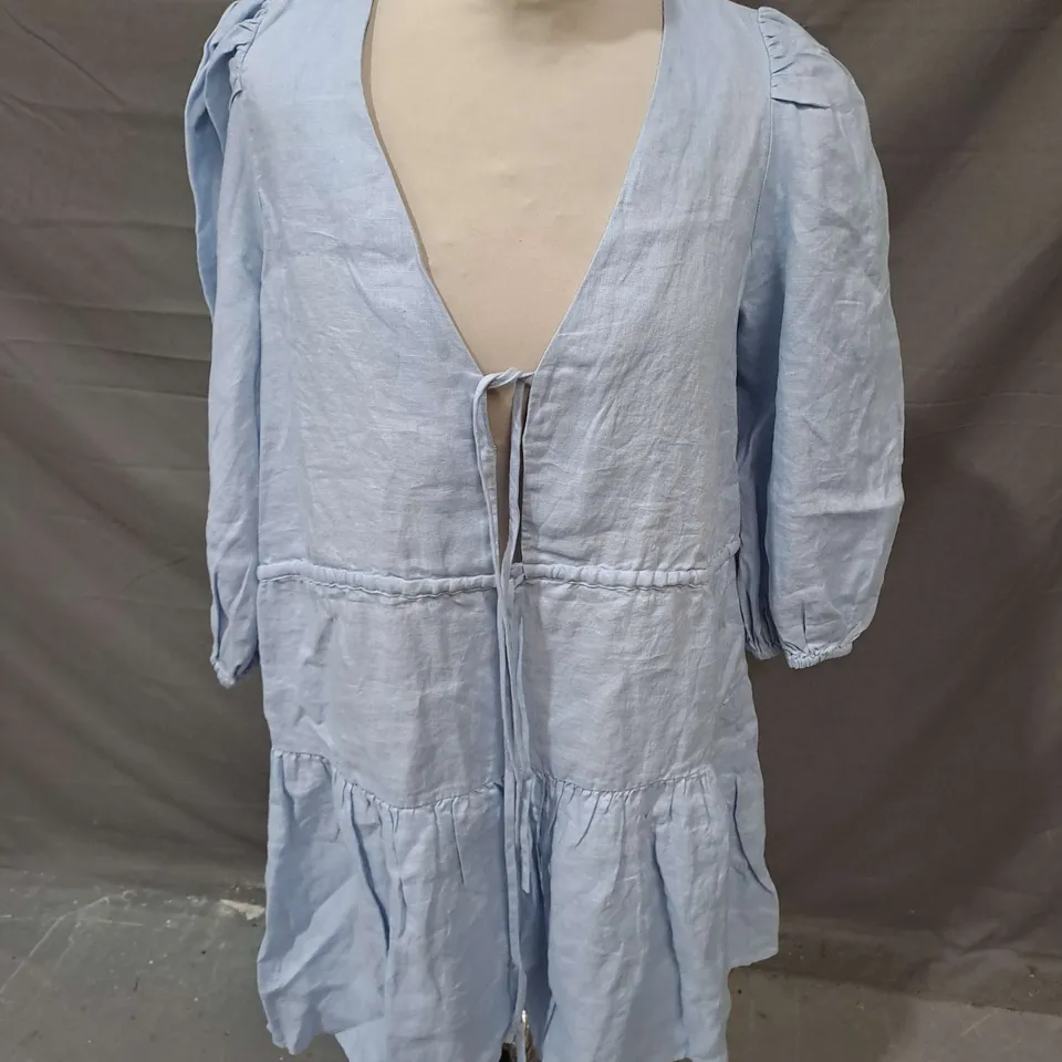 PARIS ATELIER LINEN DRESS IN DUSTY LIGHT BLUE SIZE 8