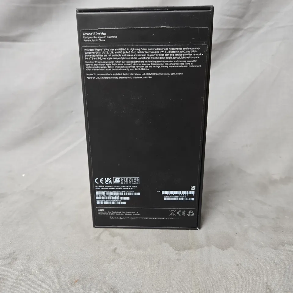 APPLE IPHONE 13 PRO MAX – SIERRA BLUE – BOXED (CRACKED FRONT SCREEN, BACK GLASS DAMAGED)