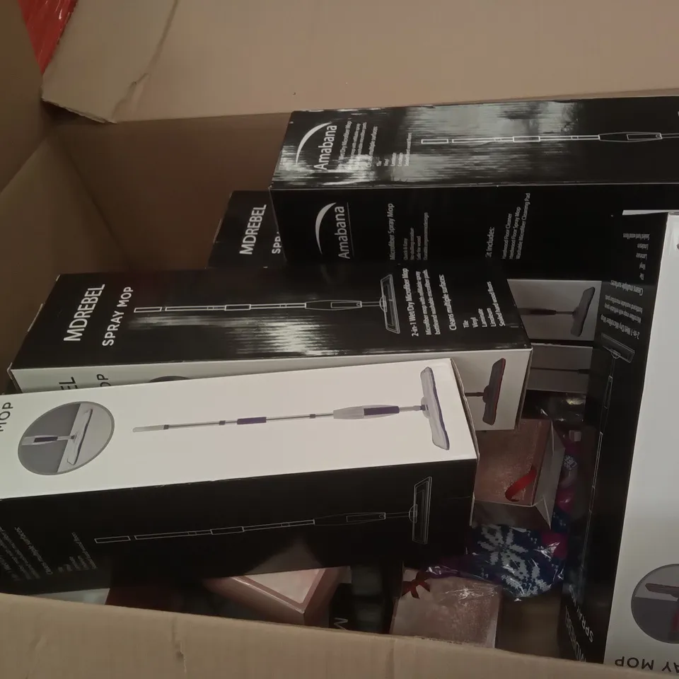 PALLET OF ASSORTED ITEMS INCLUDING 2IN1 WET DRY MICROFIBER MOP, FILAMENT BULB, PROFESSIONAL KNEE WRAPS, SLIPPERS, BIRTHDAY PARTY DECOR, DOWAN CERAMIC MIXING BOWL 