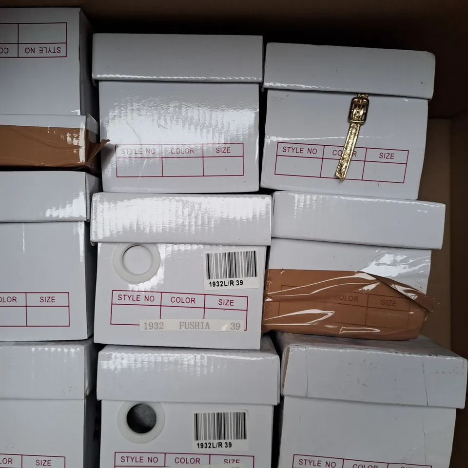 BOX OF APPROXIMATELY 10 ASSORTED PAIRS OF SHOES IN VARIOUS COLOURS, STYLES, AND SIZES