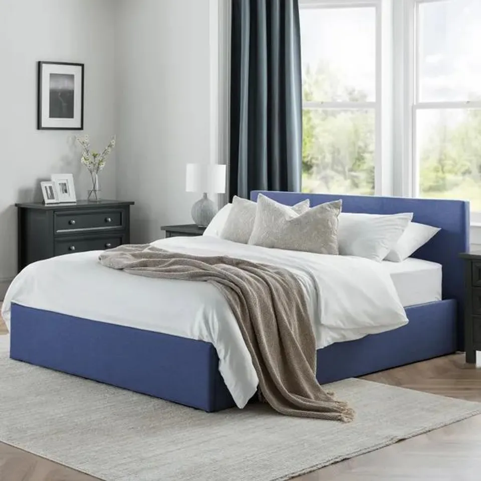 BOXED JULIAN BOWEN RIALTO 135cm LIFT-UP STORAGE BED - BLUE (2 BOXES)