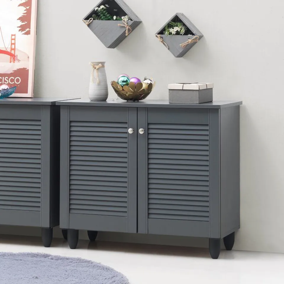 BOXED MORGAN DARK GREY 8 PAIR SHOE STORAGE CABINET 