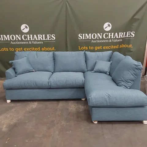 QUALITY DESIGNER HALF-CHAISE CORNER SOFA - OCEAN BLUE FABRIC