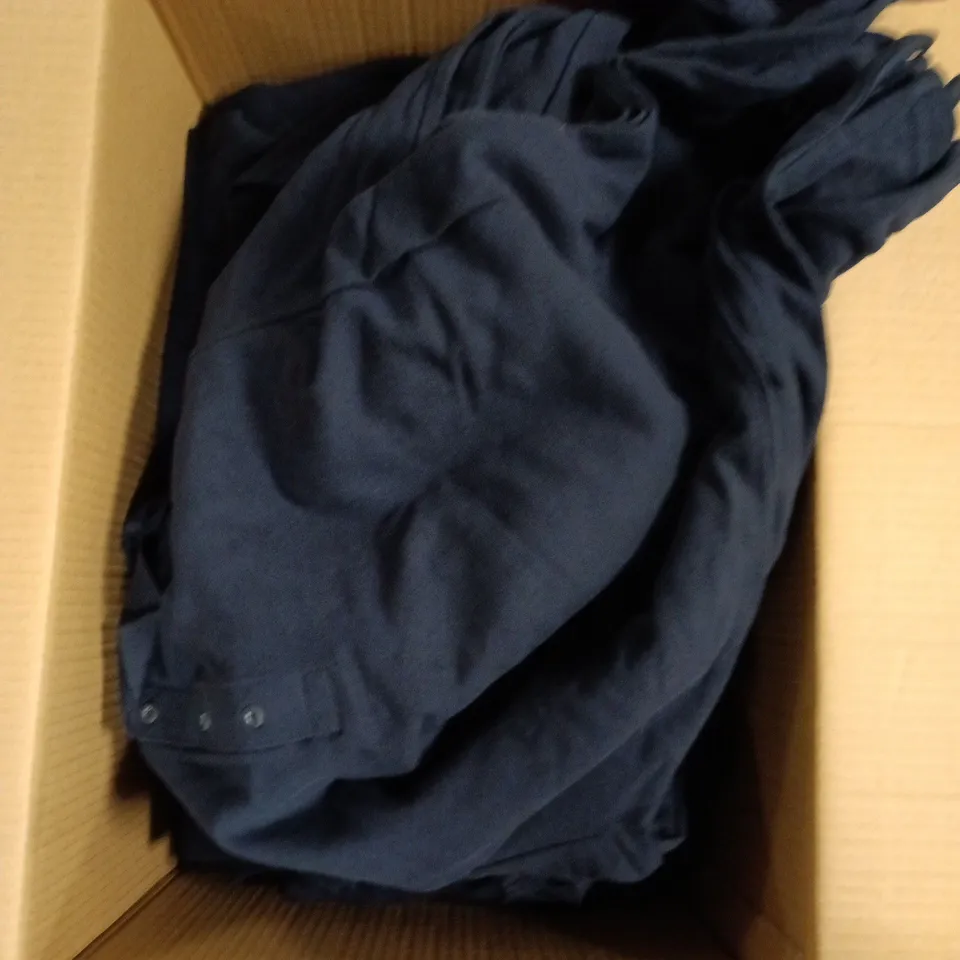 BOX OF APPROXIMATELY 25 ASSORTED SIZED GILDAN NAVY LONGSLEEVE POLO TOPS