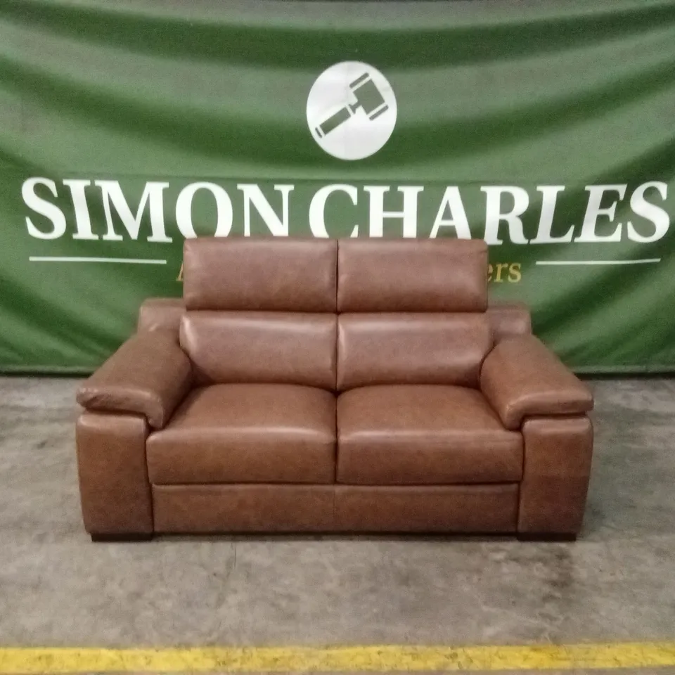 QUALITY DESIGNER ITALIAN MADE RICCARDO 2 SEATER LEATHER SOFA - BRANDY