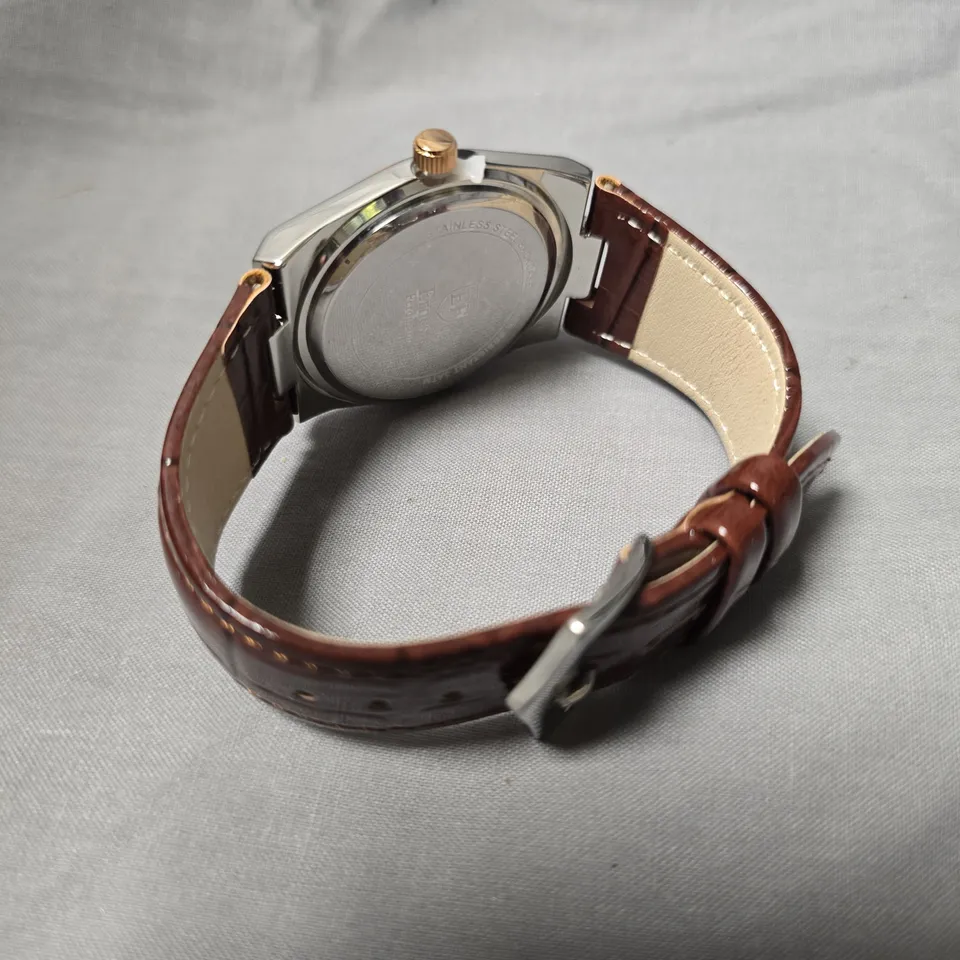 MENS ERNEST FERDINAND WATCH – DAY DATE CALENDAR DIAL – LEATHER STRAP 