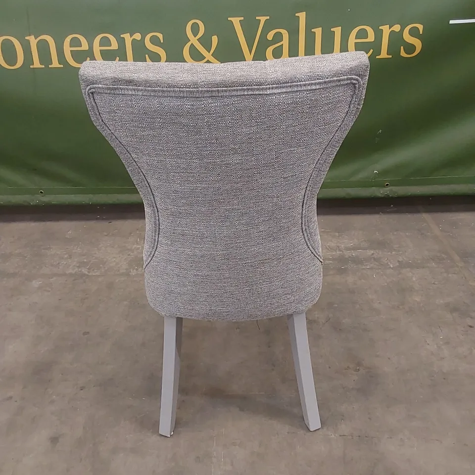 DESIGNER GREY FABRIC BUTTON BACK DINING CHAIR WITH GREY LEGS