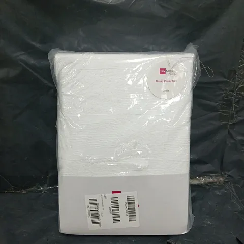 TEXTURED GRID DUVET COVER SET - WHITE
