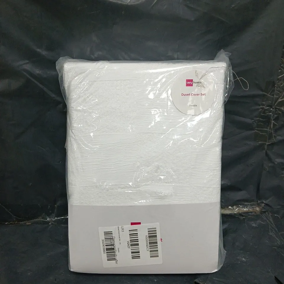 TEXTURED GRID DUVET COVER SET - WHITE
