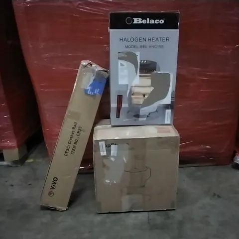 PALLET OF ASSORTED PRODUCTS AND HOUSEHOLD GOODS TO INCLUDE;HEATER,CLOTHES RAIL,FOOD PROCESSOR 