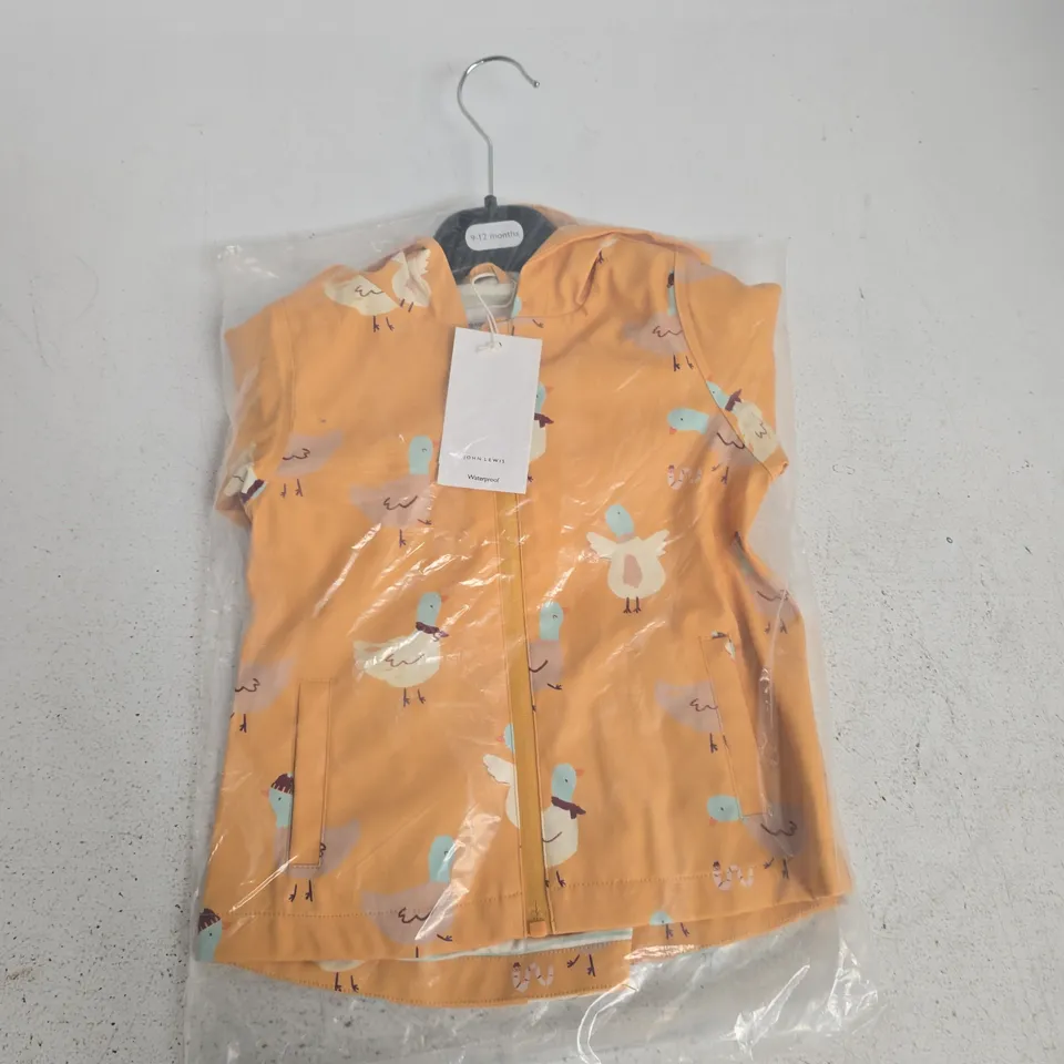 JOHN LEWIS DUCK THEMED WATERPROOF JACKET IN YELLOW - 9/12 MONTHS