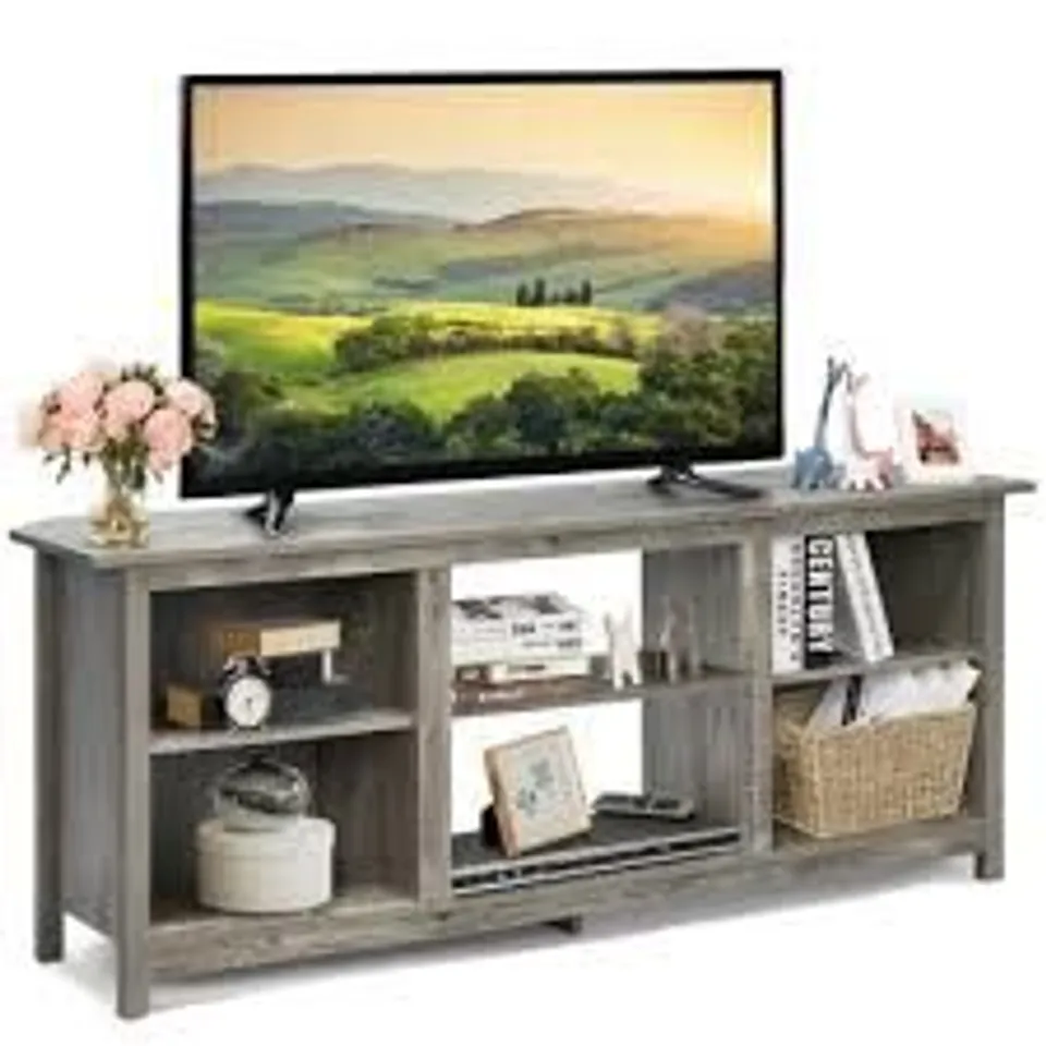 BOXED COSTWAY TV STAND FOR TVS UP TO 65 INCHES WITH 6 OPEN SHELVES - GREY