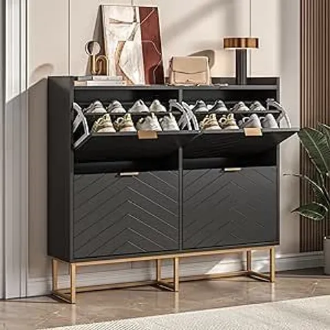 BOXED UEV SHOE CABINET WITH 4 FLAPS, NARROW SHOE CHEST WITH TILT PROTECTION, 99X24X91CM