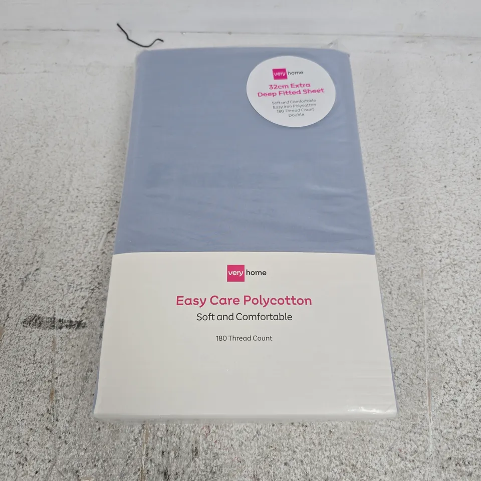 NON IRON 180TC PERCALE EXTRA DEEP 32CM FITTED SHEET BLUE - DOUBLE