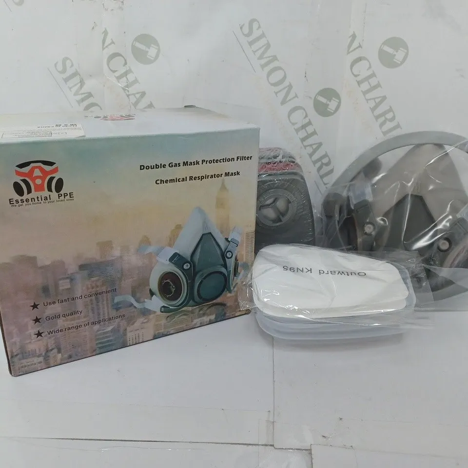 BOXED ESSENTIAL PPE DOUBLE GAS MASK PROTECTION FILTER