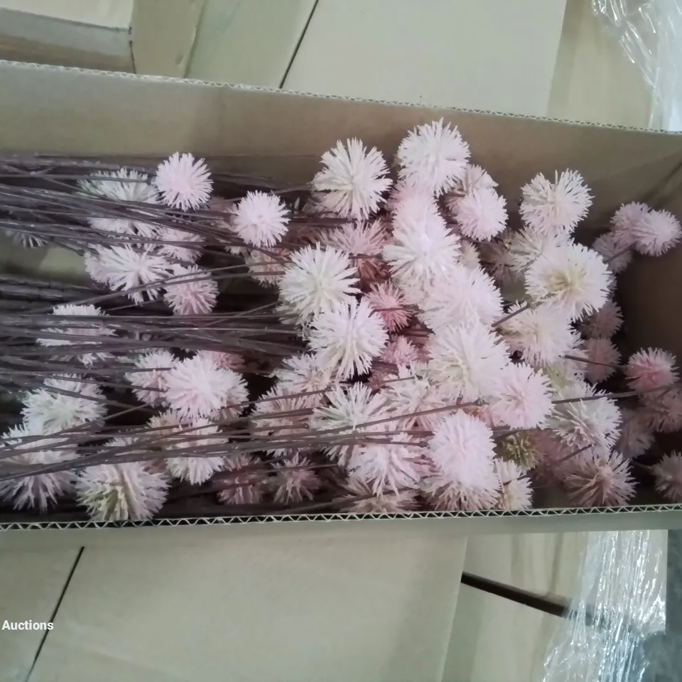 PALLET CONTAINING APPROXIMATELY 60 BOXES OF PINK POM POM STEMS