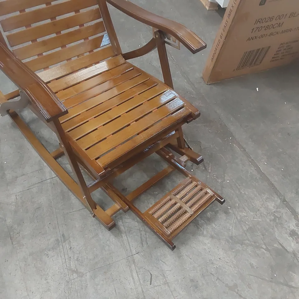 LIVING AND HOME BAMBOO FOLDABLE ROCKING CHAIR RECLINER FEATURING A SLATTED SEAT AND A RETRACTABLE MASSAGE FOOTREST