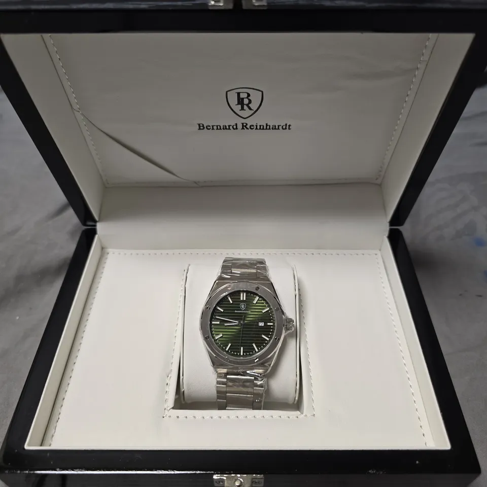 MENS BERNARD REINHARDT WATCH – GREEN DIAL – 316 STAINLESS STEEL CASE & STRAP – SWISS MOVEMENT – SAPPHIRE CRYSTAL - 5 ATM WATER RESISTANT – GIFT BOX