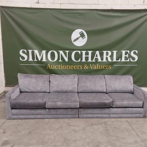 QUALITY DESIGNER PART COMPLETE SILVER FABRIC CORNER SOFA - 2 SECTIONS ONLY