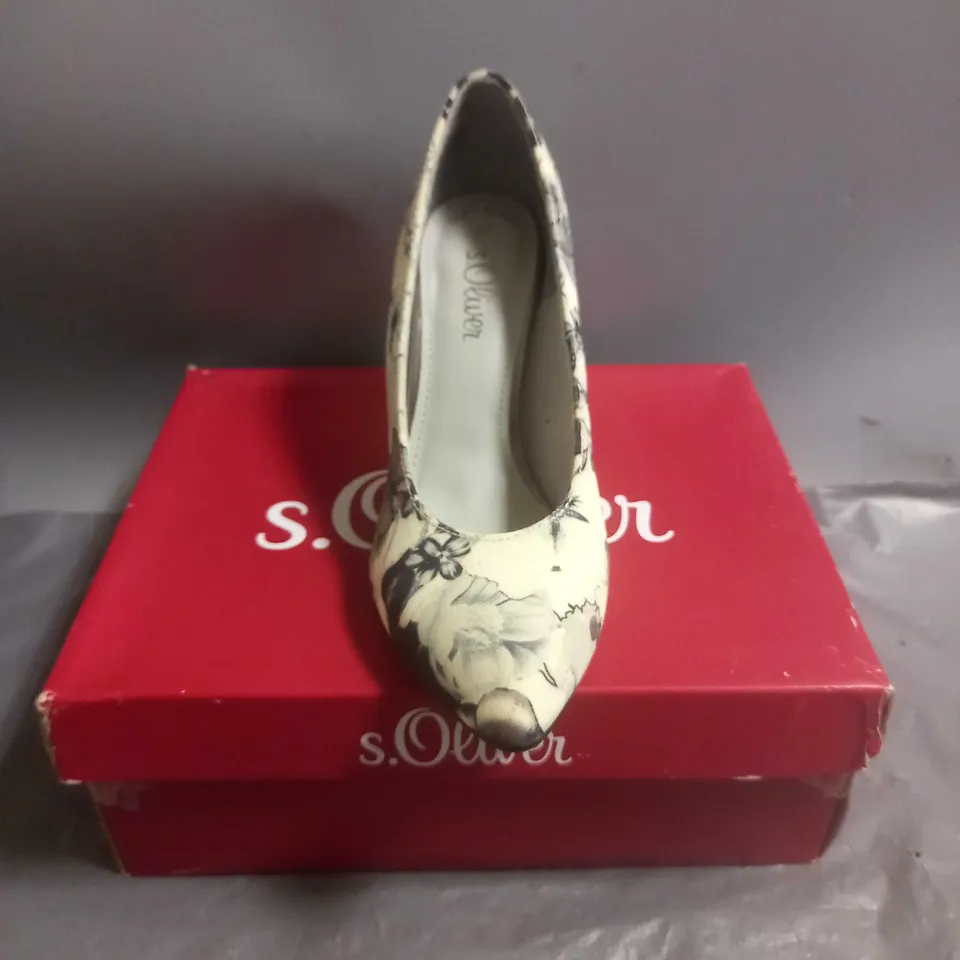 S.OLIVER LADIES HIGH HEELED COURT SHOES BLACK FLOWER DESIGN SIZE EU 37