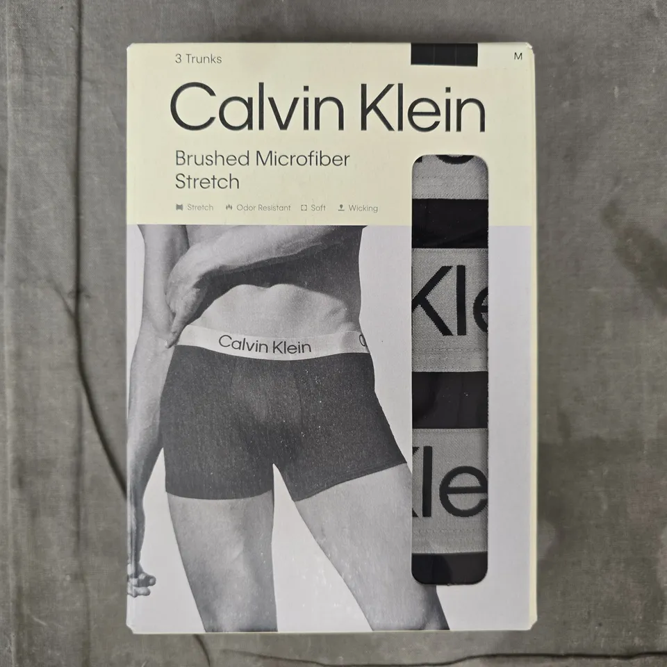 CALVIN KLEIN BRUSHED MICROFIBRE STRETCH SET OF 3 TRUNKS IN BLACK SIZE MEDIUM