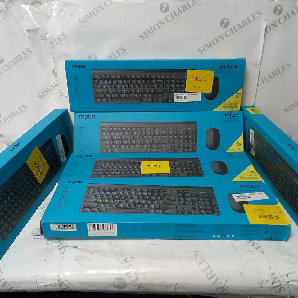 6 BOXED RAPOO 8100M MULTI-MODE WIRELESS KEYBOARD AND MOUSE COMBO