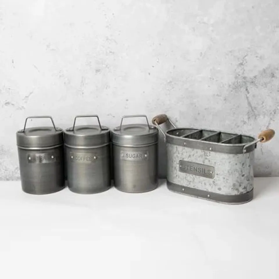 BOXED INDUSTRIAL 4 PIECE KITCHEN CANNISTER SET