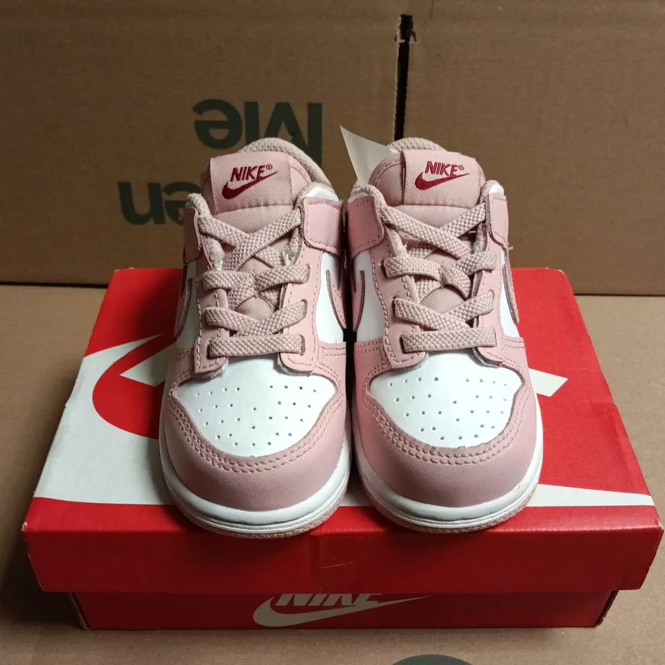 BOXED PAIR OF NIKE DUNK LOW KIDS PINK/WHITE – UK 6.5 