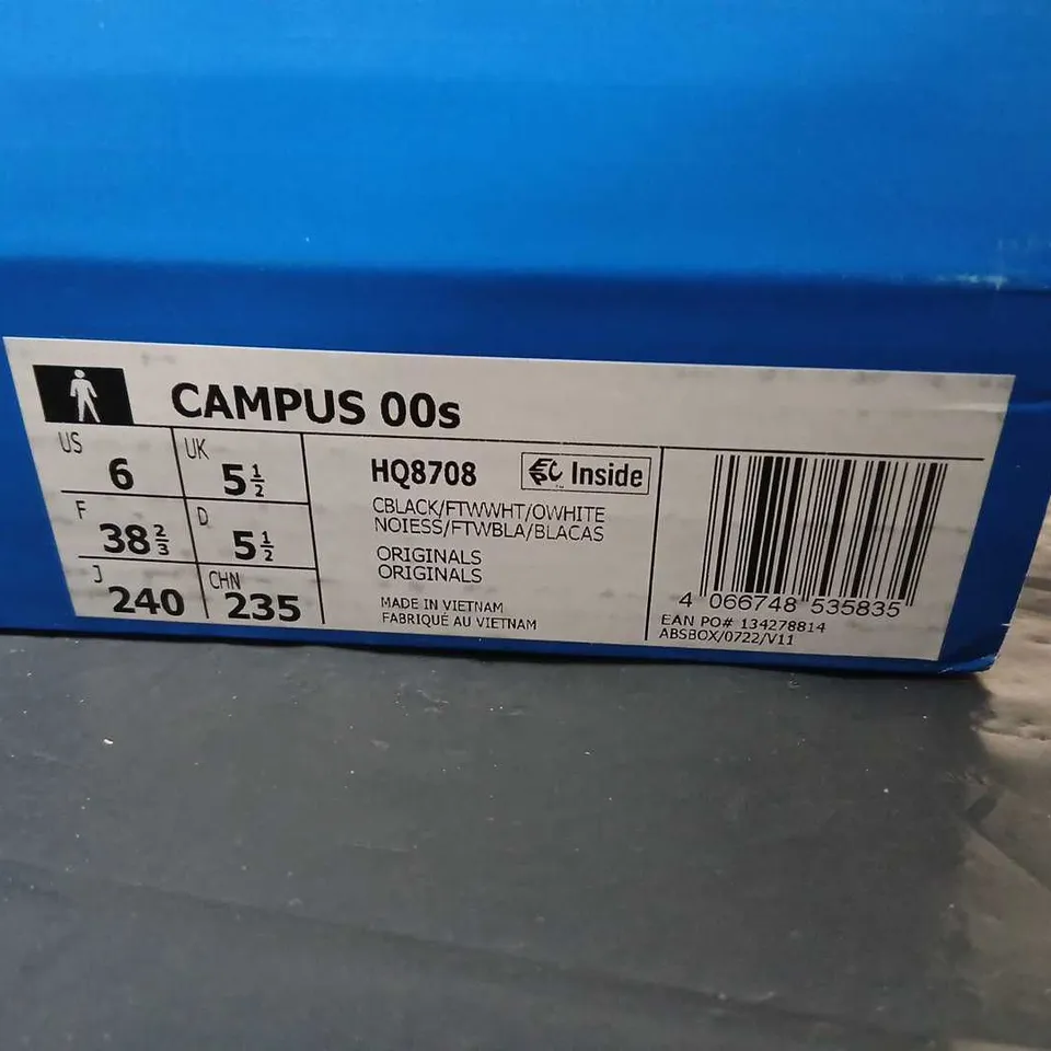 ADIDAS CAMPUS SNEAKERS – BLACK SUEDE, UK 5.5 (US 6)