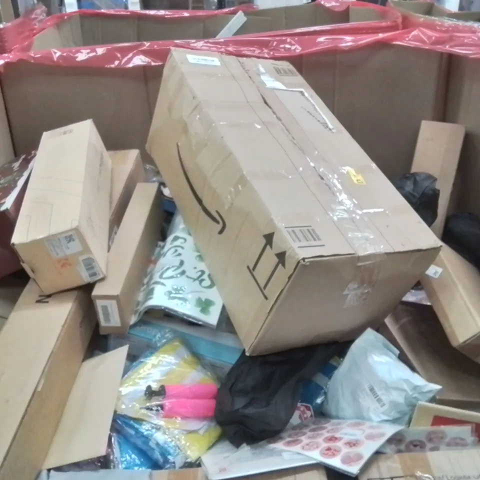 PALLET TO CONTAIN AN ASSORTMENT OF HOUSEHOLD ITEMS TO INCLUDE MINI CHRISTMAS TREES, FOLDING CAMPING STOOLS AND FOLDABLE EXERCISE BIKE ECT