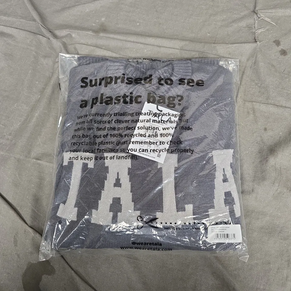 BAGGED TALA BRANDED KNIT JUMPER – CHARCOAL, SIZE M