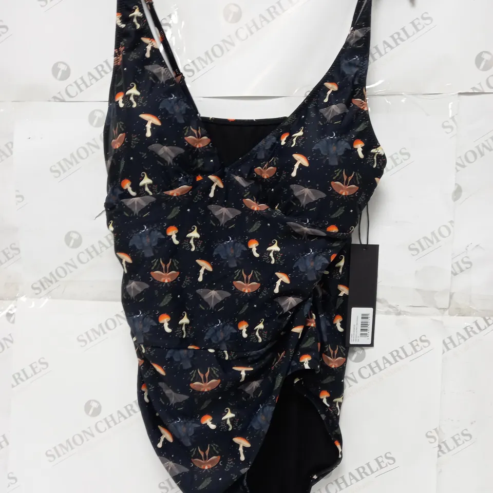 DISTURBIA LUNA MOTH V-NECK SWIMSUIT IN BLACK - XL