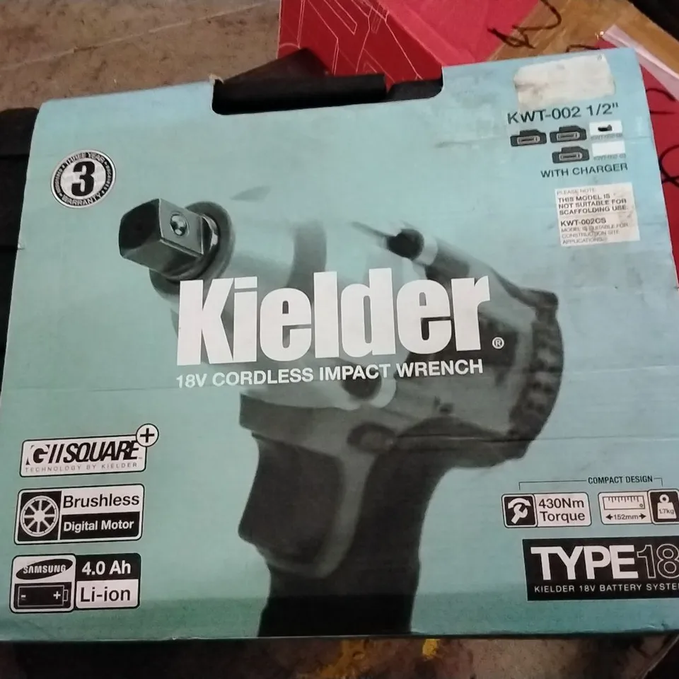 BOXED KIELDER KWT-002 1/2” DRIVE 18V BRUSHLESS 430NM IMPACT WRENCH WITH 2 X 4AH BATTERIES