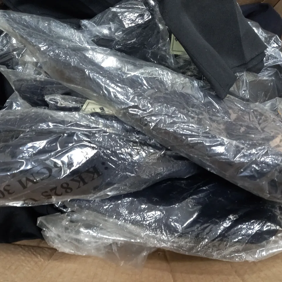 BOX OF APPROX 31 ASSORTED SCHOOL CLOTHING ITEMS IN VARIOUS SIZES TO INCLUDE - KUSTOM KITS 40 WAIST , F&F BLACK TROUSERS 10-11 YEARS , KUSTOM KITS 30W 33L - COLLECTION ONLY