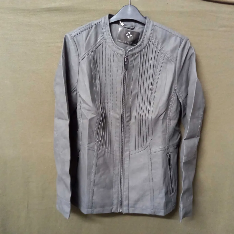 MAISON DE NIMES FAUX GREY LEATHER JACKET - UK 16